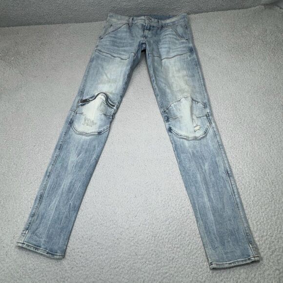 G Star Jeans Mens 31x34 Blue Raw Elwood 5620 3D Zip Knee Skinny Distressed Denim
